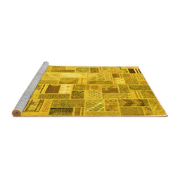 Sideview of Machine Washable Abstract Yellow Contemporary Rug, wshcon751yw