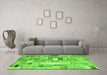 Machine Washable Abstract Green Contemporary Area Rugs in a Living Room,, wshcon751grn