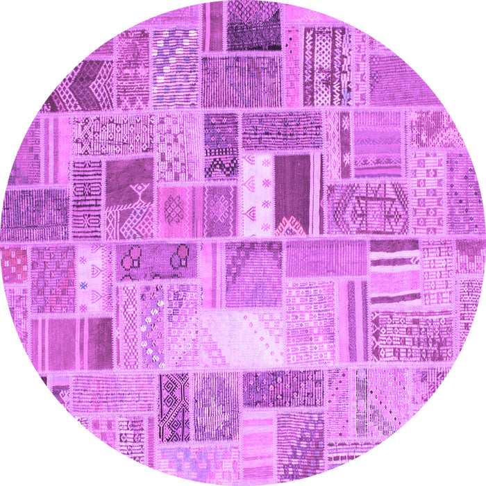 Round Machine Washable Abstract Purple Contemporary Area Rugs, wshcon751pur