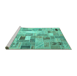 Sideview of Machine Washable Abstract Turquoise Contemporary Area Rugs, wshcon751turq