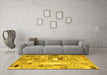 Machine Washable Abstract Yellow Contemporary Rug in a Living Room, wshcon751yw