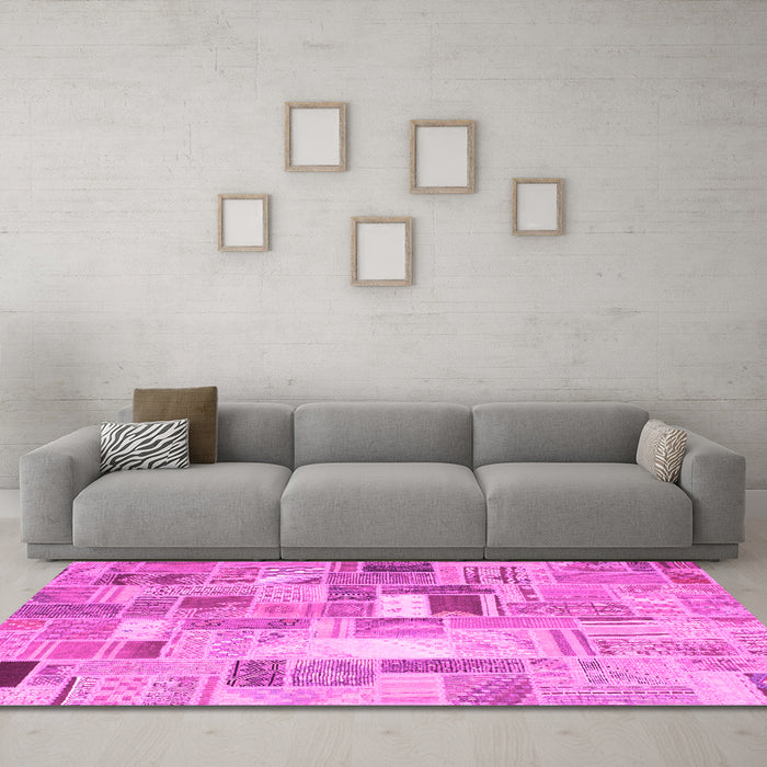 Machine Washable Abstract Pink Contemporary Rug in a Living Room, wshcon751pnk