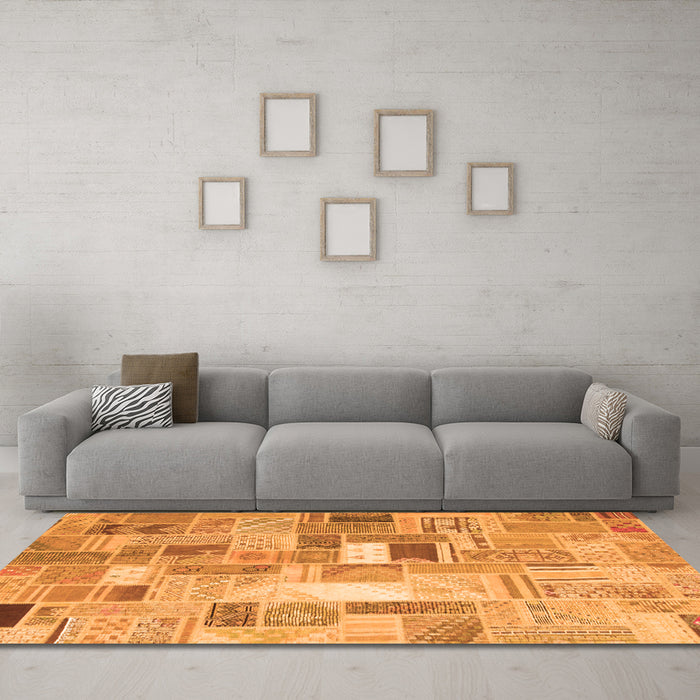 Machine Washable Abstract Orange Contemporary Area Rugs in a Living Room, wshcon751org
