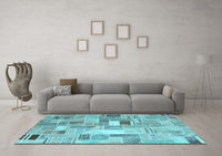 Machine Washable Abstract Light Blue Contemporary Rug, wshcon751lblu