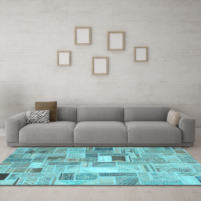 Machine Washable Abstract Light Blue Contemporary Rug in a Living Room, wshcon751lblu
