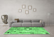 Machine Washable Abstract Emerald Green Contemporary Area Rugs in a Living Room,, wshcon751emgrn