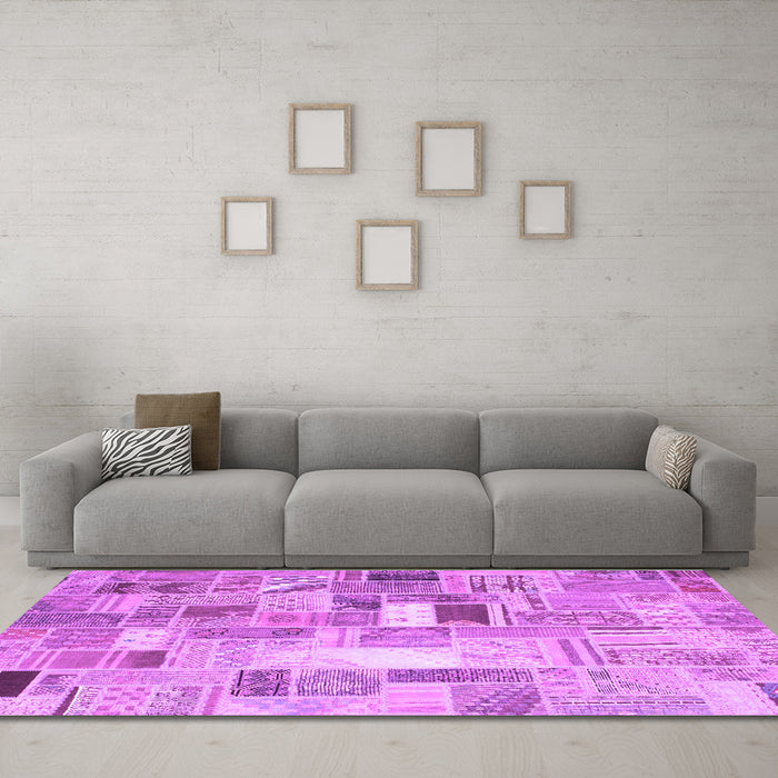 Machine Washable Abstract Purple Contemporary Area Rugs in a Living Room, wshcon751pur
