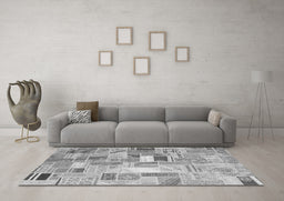 Machine Washable Abstract Gray Contemporary Rug in a Living Room,, wshcon751gry
