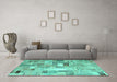 Machine Washable Abstract Turquoise Contemporary Area Rugs in a Living Room,, wshcon751turq