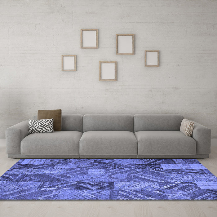 Machine Washable Abstract Blue Contemporary Rug in a Living Room, wshcon752blu