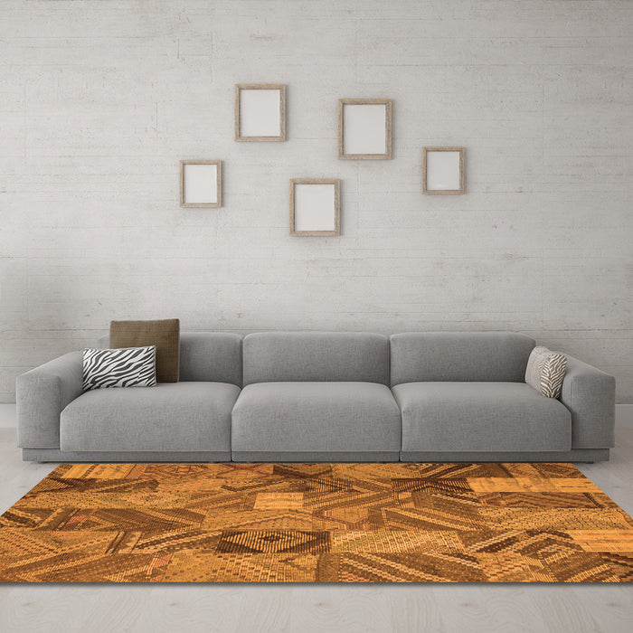 Machine Washable Abstract Orange Contemporary Area Rugs in a Living Room, wshcon752org