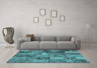 Machine Washable Abstract Light Blue Contemporary Rug, wshcon752lblu