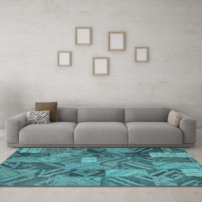 Machine Washable Abstract Light Blue Contemporary Rug in a Living Room, wshcon752lblu