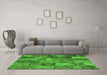 Machine Washable Abstract Green Contemporary Area Rugs in a Living Room,, wshcon752grn