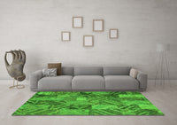 Machine Washable Abstract Green Contemporary Rug, wshcon752grn