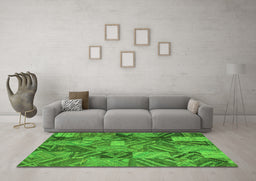 Machine Washable Abstract Green Contemporary Area Rugs in a Living Room,, wshcon752grn
