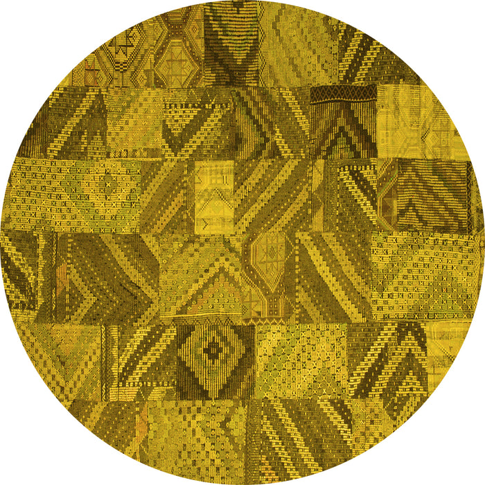Round Machine Washable Abstract Yellow Contemporary Rug, wshcon752yw