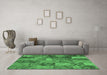 Machine Washable Abstract Emerald Green Contemporary Area Rugs in a Living Room,, wshcon752emgrn