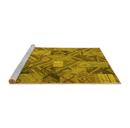 Sideview of Machine Washable Abstract Yellow Contemporary Rug, wshcon752yw