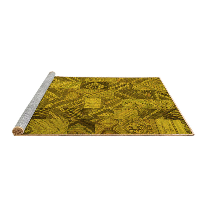 Sideview of Machine Washable Abstract Yellow Contemporary Rug, wshcon752yw