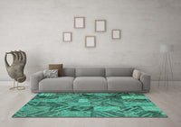 Machine Washable Abstract Turquoise Contemporary Rug, wshcon752turq