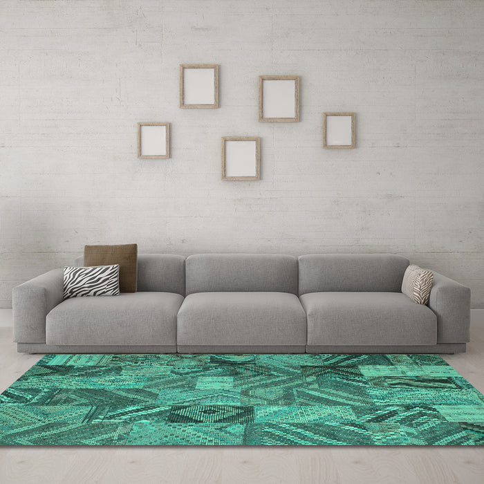 Machine Washable Abstract Turquoise Contemporary Area Rugs in a Living Room,, wshcon752turq
