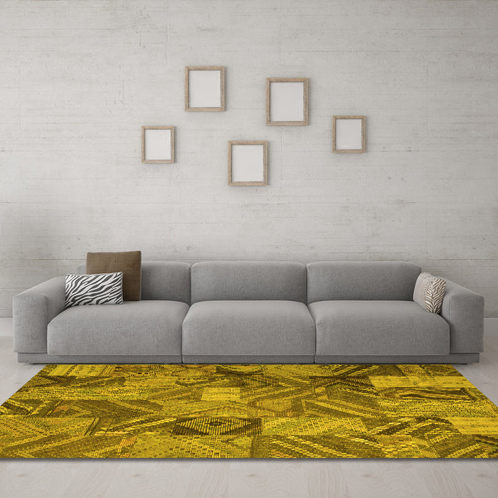 Machine Washable Abstract Yellow Contemporary Rug in a Living Room, wshcon752yw