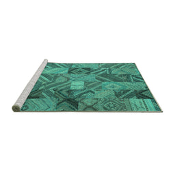 Sideview of Machine Washable Abstract Turquoise Contemporary Area Rugs, wshcon752turq