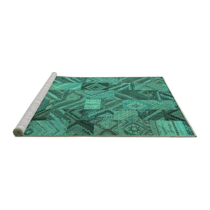 Sideview of Machine Washable Abstract Turquoise Contemporary Area Rugs, wshcon752turq