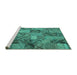 Sideview of Machine Washable Abstract Turquoise Contemporary Area Rugs, wshcon752turq