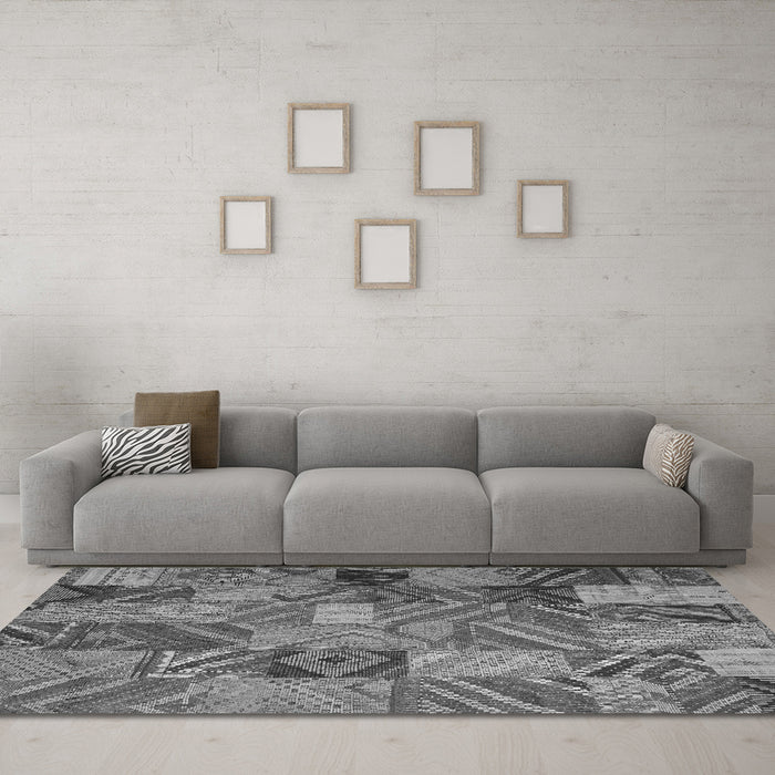 Machine Washable Abstract Gray Contemporary Rug in a Living Room,, wshcon752gry