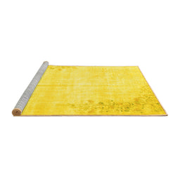 Sideview of Machine Washable Abstract Yellow Contemporary Rug, wshcon753yw