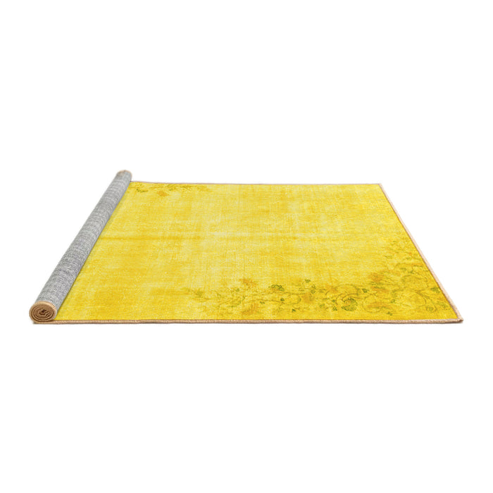 Sideview of Machine Washable Abstract Yellow Contemporary Rug, wshcon753yw