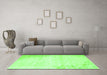 Machine Washable Abstract Green Contemporary Area Rugs in a Living Room,, wshcon753grn