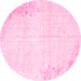 Round Machine Washable Abstract Pink Contemporary Rug, wshcon753pnk