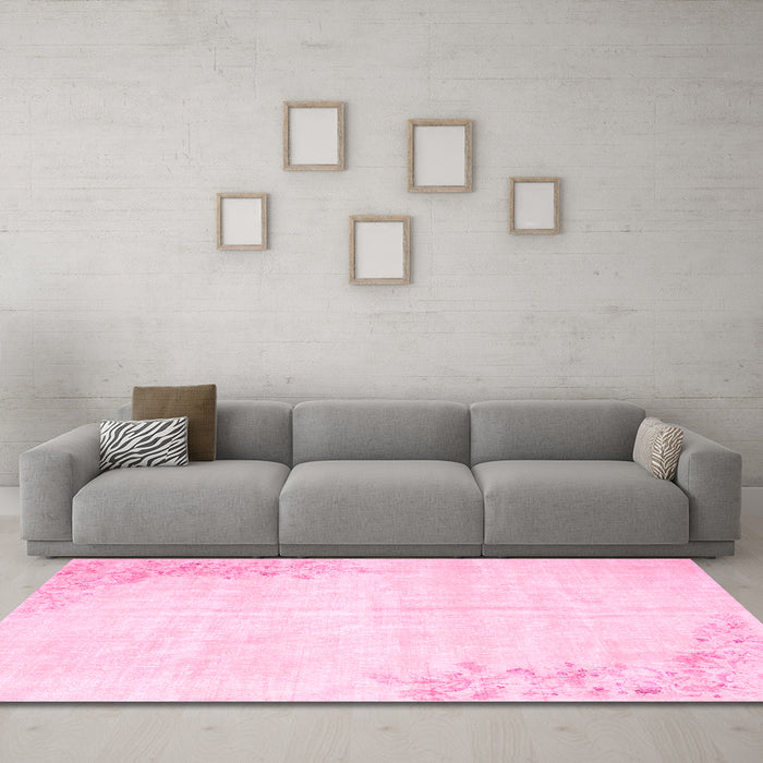 Machine Washable Abstract Pink Contemporary Rug in a Living Room, wshcon753pnk