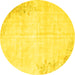 Round Abstract Yellow Contemporary Rug, con753yw