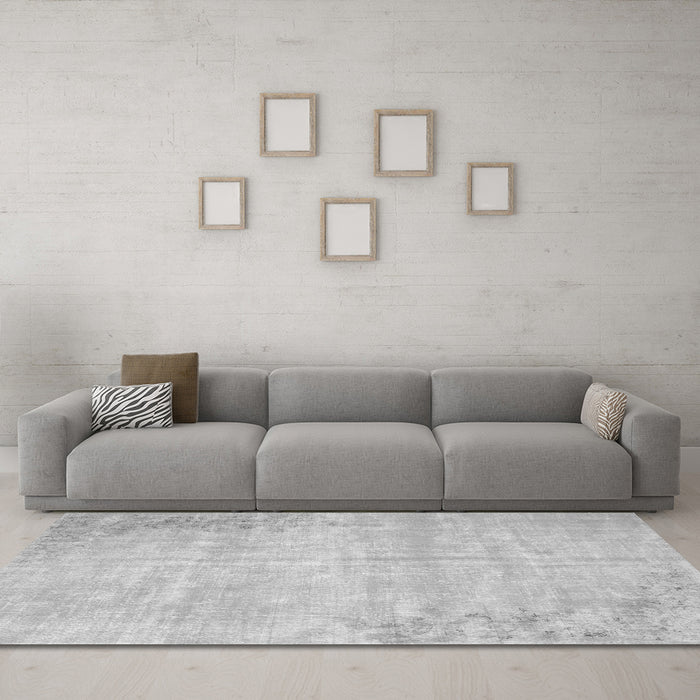 Machine Washable Abstract Gray Contemporary Rug in a Living Room,, wshcon753gry