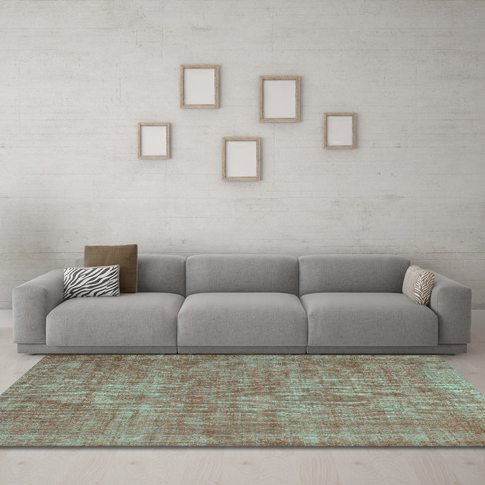Machine Washable Abstract Turquoise Contemporary Area Rugs in a Living Room,, wshcon754turq