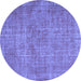 Round Machine Washable Abstract Blue Contemporary Rug, wshcon754blu