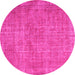 Round Machine Washable Abstract Pink Contemporary Rug, wshcon754pnk