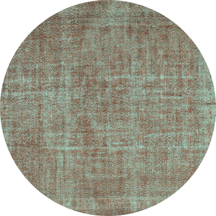 Round Abstract Turquoise Contemporary Rug, con754turq