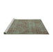 Sideview of Machine Washable Abstract Turquoise Contemporary Area Rugs, wshcon754turq