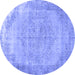 Round Machine Washable Abstract Blue Contemporary Rug, wshcon755blu