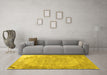Machine Washable Abstract Yellow Contemporary Rug in a Living Room, wshcon755yw