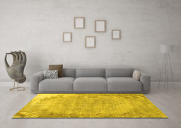 Machine Washable Abstract Yellow Contemporary Rug in a Living Room, wshcon755yw