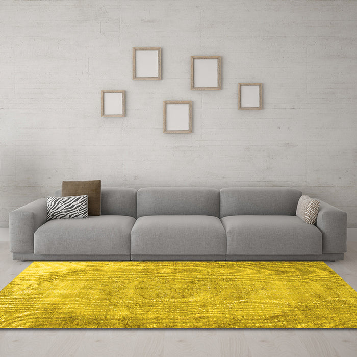 Machine Washable Abstract Yellow Contemporary Rug in a Living Room, wshcon755yw