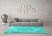 Machine Washable Abstract Turquoise Contemporary Area Rugs in a Living Room,, wshcon755turq