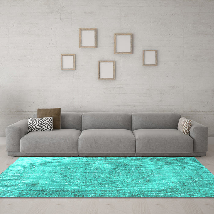 Machine Washable Abstract Turquoise Contemporary Area Rugs in a Living Room,, wshcon755turq