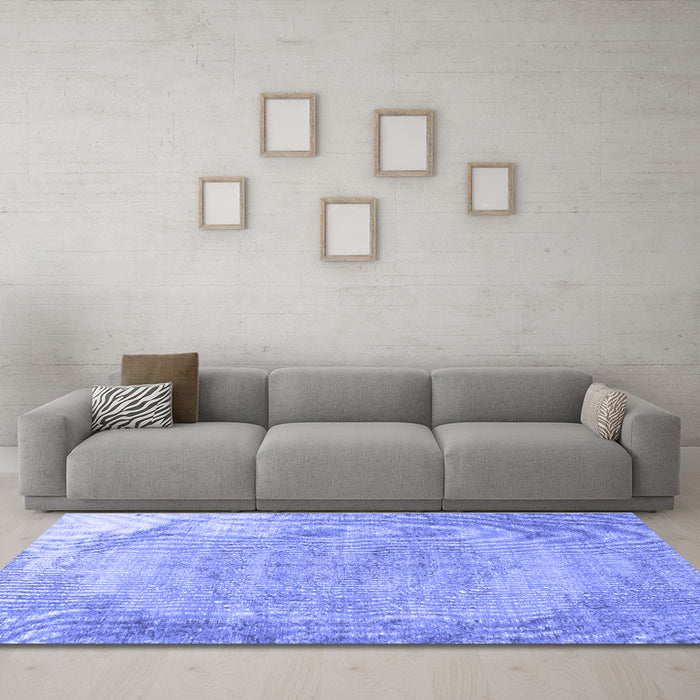 Machine Washable Abstract Blue Contemporary Rug in a Living Room, wshcon755blu